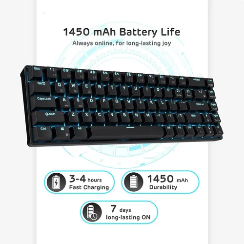 Vista 8 de RK ROYAL KLUDGE RK68 Teclado mecánico inalámbrico intercambiable en caliente al 65%, teclado compacto Bluetooth para juegos con flecha