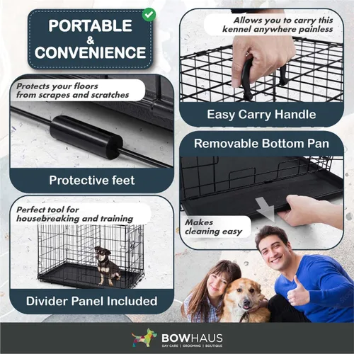 Vista 5 de Jaula plegable de alambre para perros con panel divisor, bandeja a prueba de fugas y patas protectoras, puerta individual y doble, jaula para perros