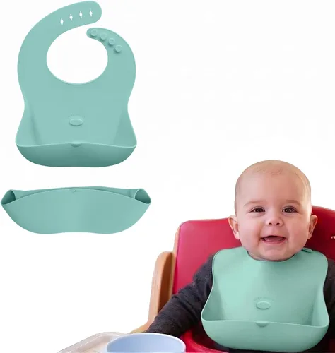 Vista 20 de Abiie Ruby Wrapp - Baberos de silicona para bebés con bolsillo frontal, babero impermeable, resistente a las manchas, baberos de silicona para niños