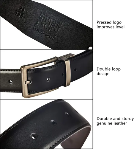 Vista 3 de BRASS TACKS LEATHERCRAFT Men's Vintage Business Handmade Reversible Genuine Leather Dress Belt Gift Box