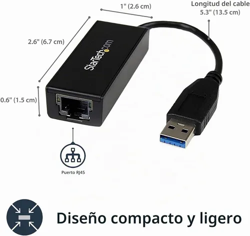 Vista 2 de StarTech adaptador de red de NIC con conexión Gigabit Ethernet y puerto USB, Negro