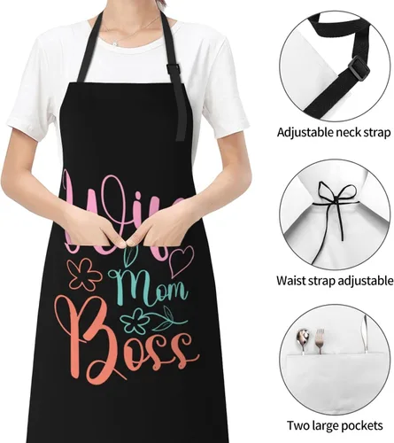Vista 5 de Wife Mom Boss Aprons With Pockets Men Women Waterproof Adjustable Bib Apron Kitchen Gardening Salon Aprons For Cooking