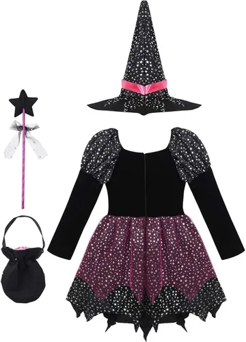 Vista 4 de ACSUSS Vestido tutú de princesa de cuento de hadas para niños, disfraz de Halloween, cosplay, vestido de bruja mística