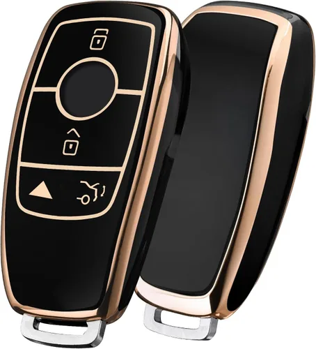 Vista 16 de ELOHEI Funda para llavero de protección de 360° de TPU suave premium para Mercedes Benz E Línea azul y negra