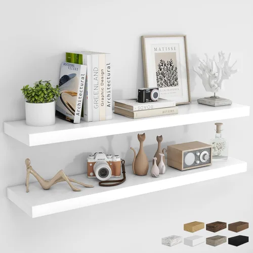 Vista 16 de RICHFOCUS Estantes flotantes de 8 pulgadas para estantes cuadrados de pared para dormitorio, cocina, baño, estante flotante de madera rústica