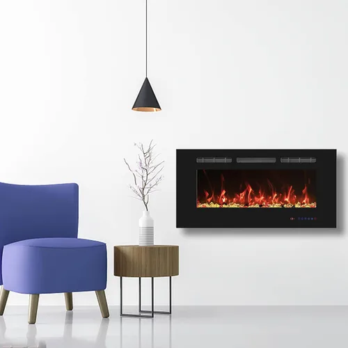 Vista 7 de Chimenea eléctrica de 30 pulgadas, inserto de chimenea eléctrica empotrable montado en la pared, calentador de chimenea con temporizador, control