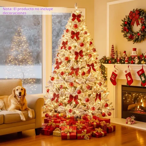 Vista 7 de Árbol de Navidad flocado de 6.5 pies, 330 luces LED blanco cálido y multicolor, 983 puntas de ramas de PVC, control remoto, pedal de pie, 10 modos