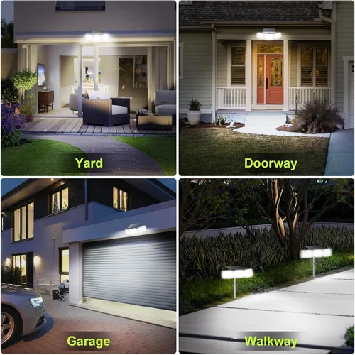 Vista 7 de Luces solares con sensor de movimiento, 3600 lúmenes, 260 luces LED solares con 2 opciones de instalación, 3 modos de iluminación, luz de seguridad