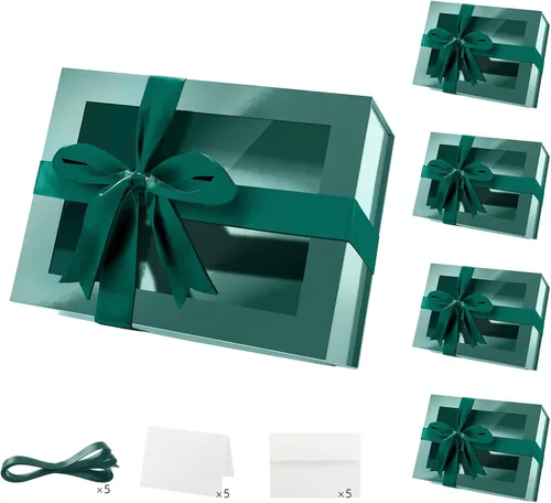 Vista 41 de PACKQUEEN Caja de regalo grande negra con ventana, 13.5 x 9 x 4.1 pulgadas, caja de regalo transparente para regalo, contiene cinta, tarjeta, caja
