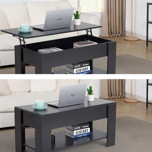 Vista 6 de FDW Mesa de Centro Elevable de 39.4 pulgadas con Compartimento Oculto y Estante de Almacenamiento, Tablero de Madera Elevable para Hogar, Sala