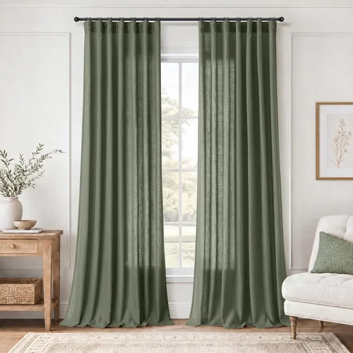 Vista 12 de Jowels Natural Linen Curtains 96 Inches Long 2 Panels for Living Room