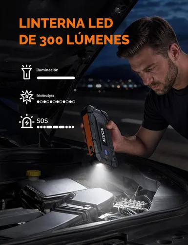 Vista 7 de AstroAI S8 Ultra 12V 4000A Lithium Jump Starter Up to All Gas/12L Diesel Naranja