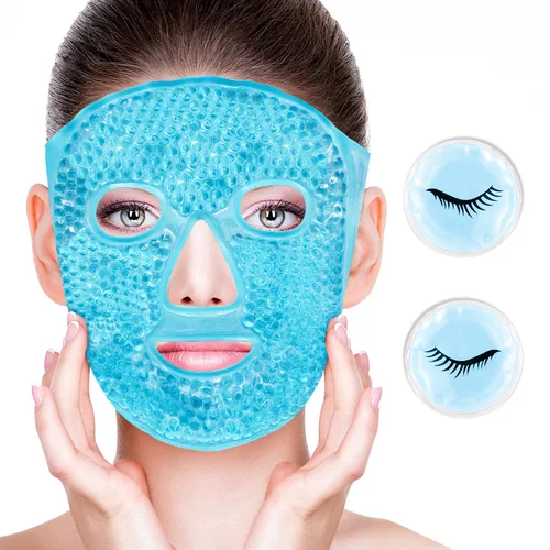 Vista 14 de Máscaras faciales frías, máscara facial de hielo, compresa fría y caliente, ojeras, hinchazón, migrañas y dolor de cabeza, enfriamiento