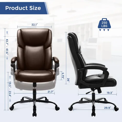 Vista 3 de ZUNMOS Escritorio ejecutivo para oficina en casa, con respaldo alto, altura ajustable y giratoria, silla de soporte lumbar para cabeza, cuero negro