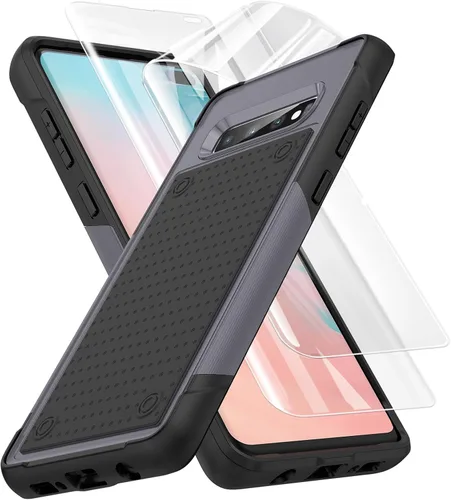 Vista 31 de Jeylly Funda para Samsung Galaxy S10 Plus S10+, ajuste delgado, doble capa, resistente, absorción de golpes, TPU con carcasa trasera de Negro