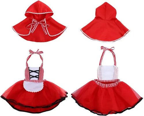 Vista 4 de ODASDO Caperucita Roja Disfraz para Bebé Niño Niños Halloween Cosplay Fiesta Fancy Dress Up con Capucha