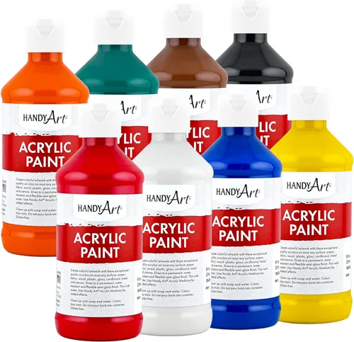 Vista 72 de Handy Art Pintura acrílica, juego de 12 colores, botellas de 16 onzas, acrílico líquido para estudiantes semibrillante, consistencia de flujo