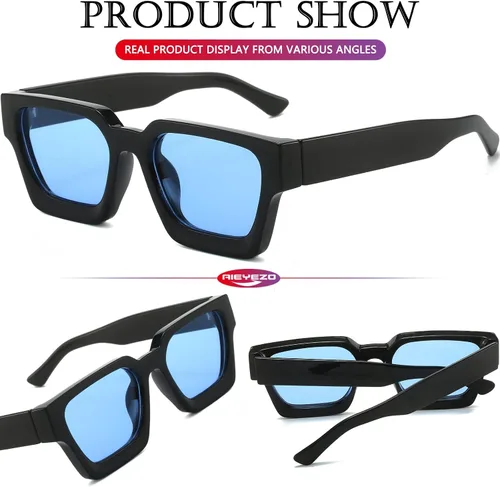 Vista 63 de AIEYEZO Gafas de sol cuadradas para mujeres y hombres, gafas de sol cuadradas con montura gruesa, estilo de diseñador simple