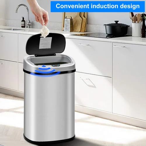Vista 5 de Cubo de basura automático de acero inoxidable sin contacto de 13 galones con sensor de movimiento electrónico sin contacto con tapa, para el hogar