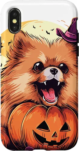 Vista 4 de iPhone 14 Disfraz de perro de Halloween diseño de funda de Pomerania aterradora