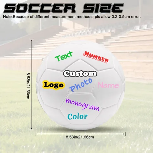 Vista 5 de Balón de fútbol personalizado de tamaño oficial con nombre de foto, logotipo, cuero sintético duradero, regalo unisex para entrenamiento de juego