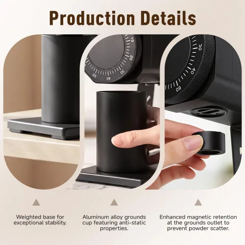 Vista 7 de 64mm Stainless Steel Flat Burr Coffee Grinder, 100 Settings, Anti-Static Black