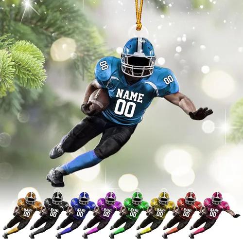 Vista 18 de Adornos de fútbol personalizados, hombreras y casco, adorno de Navidad, regalo de jugador estadounidense, regalo para niños y niñas, decoración