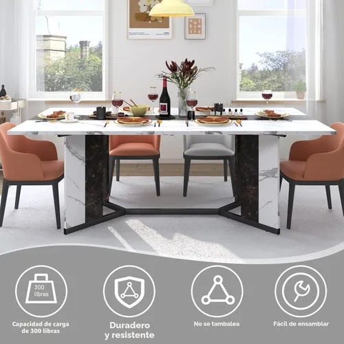 Vista 2 de Hlivelood Mesa de comedor grande de 70 pulgadas para 4 6 personas, mesa de cocina rectangular de madera con mesa impermeable, muebles rectangulares
