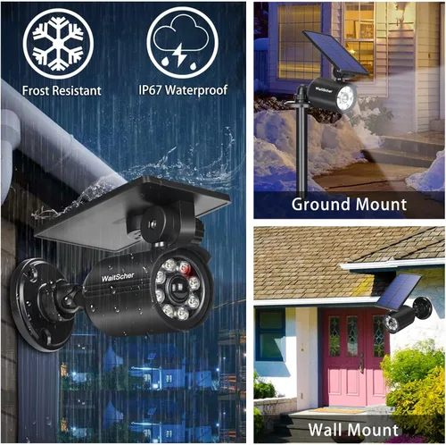 Vista 3 de Luces solares con sensor de movimiento para exteriores, IP67, impermeable, 360°, giratorio, energía solar, luces de inundación para graneros