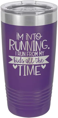 Vista 22 de Taza con texto en inglés "I RUN FROM MY KIDS 20oz Drink Tumbler with Straw », grabada con láser, taza de viaje con divertidas citas de Yeti Rambler