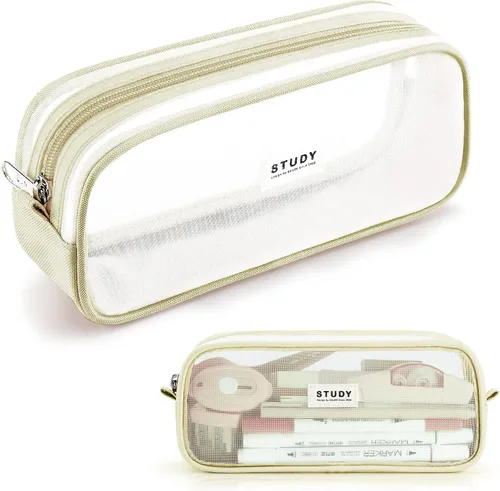 Vista 11 de KALIDI Estuche para lápices de malla cuadriculada de gran capacidad, estuche grande para lápices con cremallera, bolsa de lápices simple, bolsa