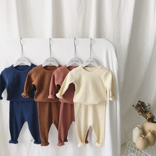 Vista 2 de Conjunto de pijama de 2 piezas de algodón orgánico suave y cómodo para otoño e invierno, para bebés y niñas (talla 90), Caramelo
