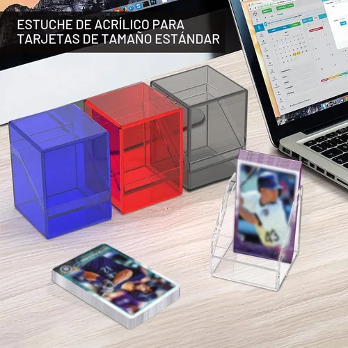 Vista 4 de KKU Paquete de 4 estuches para tarjetas, cajas de almacenamiento de tarjetas coleccionables, fundas acrílicas para tarjetas, caja de almacenamiento