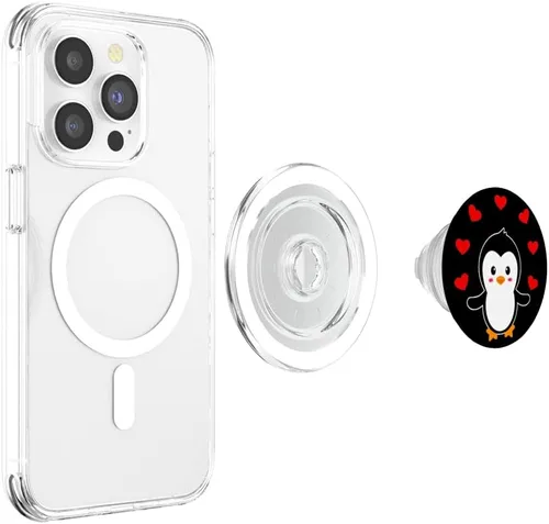 Vista 4 de Emperor Pingüino Corazón Rojo Antártida Regalo de Invierno Blanco PopSockets MagSafe PopGrip para iPhone