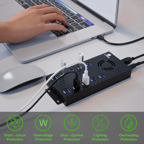 Vista 2 de Hub USB 3 0 - Concentrador USB alimentado por 10 puertos - Concentrador expansor USB de carga y transferencia de datos de alta velocidad - Divisor