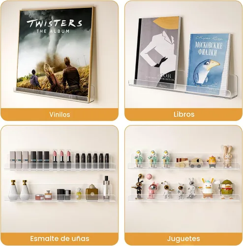 Vista 8 de Laurensory Estante para Discos de Vinilo de Montaje en Pared, Soporte Expositor de Álbumes de Acrílico Transparente de 12 Pulgadas, Estantes