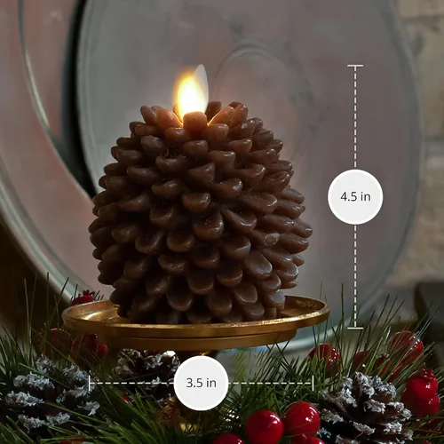 Vista 5 de Luminara Pinecone - Velas sin llama, con acabado marrón tiza, figuras de piña, velas LED de cera real sin perfume, funcionan