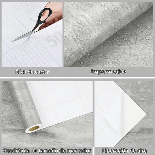 Vista 6 de WESTICK Papel de contacto de madera gris para encimeras, papel tapiz de madera gris, autoadhesivo, impermeable, papel de contacto de grano de madera