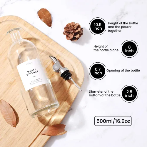 Vista 4 de Molimoli Dispensador de aceite y vinagre con boquilla de vertido de metal, dispensador de botellas de vidrio para cocina Vertedores de acero