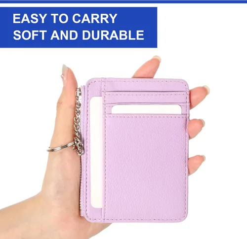 Vista 3 de Buryeah 2 carteras minimalistas delgadas de cuero con bolsillo frontal, carteras con bloqueo RFID, para mujer, tarjetero para tarjetas de crédito
