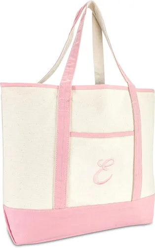 Vista 13 de DALIX Bolso de mano de lona de algodón para mujer Bolsos de hombro grandes Monograma rosa A - Z K