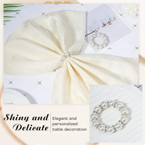 Vista 3 de 50 servilleteros de perlas – plata elástica estirada con diamantes de imitación de serviette hebilla de resorte con cuentas para fiesta de Acción