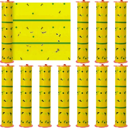 Vista 8 de Qualirey Trampas adhesivas gigantes para moscas, tiras para moscas para interiores y exteriores, cintas voladoras no tóxicas, mata mosquitos