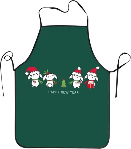 Vista 9 de ZGVDVZ Delantal de feliz año nuevo del conejo para mujeres y hombres, delantales de cocina de Navidad resistentes al agua con correas ajustables