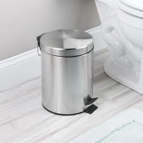 Vista 3 de Rocky Mountain Goods Bote de basura pequeño con tapa escalonada, 1.85 galones, papelera para baño, dormitorio, oficina, metal resistente, apertura