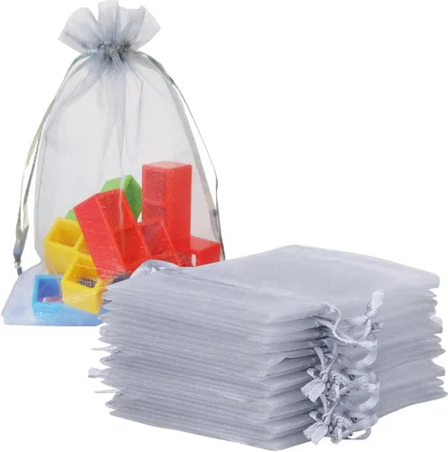 Vista 22 de Paquetes de 50 bolsas de regalo de organza de 4 x 6 pulgadas con cordón negro transparente, decoraciones de embalaje de tela transparente