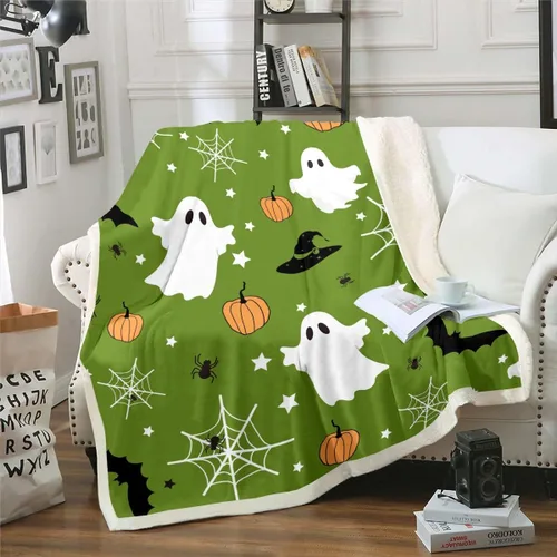 Vista 22 de Erosebridal Manta gótica de murciélagos de Halloween, manta de forro polar blanco y negro de 40 x 50 pulgadas, silueta vintage para niños, sombras