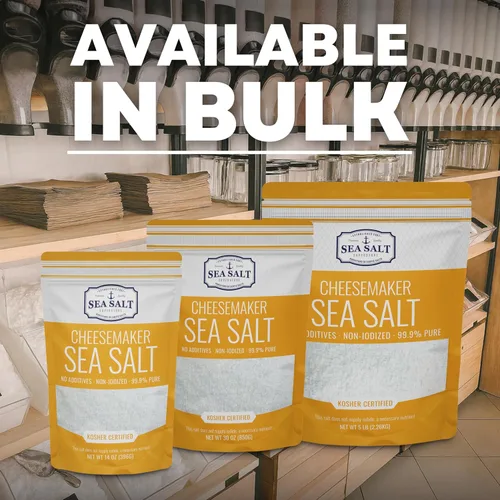 Vista 5 de Sal marina fina para hacer queso casero, sin gluten y sin yodado, kit de queso kosher esencial de sal escamosa, bolsa de 5 libras