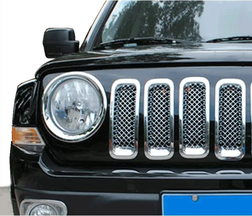 Vista 5 de Rejilla frontal de malla para rejilla decorativa compatible con Jeep Patriot 2011-2016, ABS cromado, 7 piezas cromo a