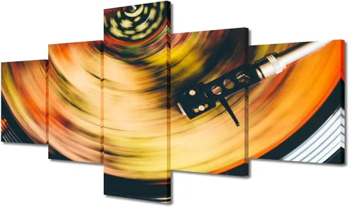Vista 45 de Lienzo decorativo para pared, diseño de DJ Music Mixes the Track HD impreso en pinturas, 5 piezas de imágenes abstractas para sala de estar, obra